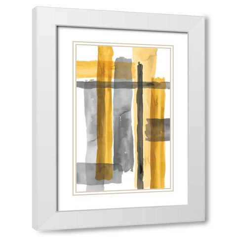 Golden Criss Cross White Modern Wood Framed Art Print with Double Matting by Wattes, Eva