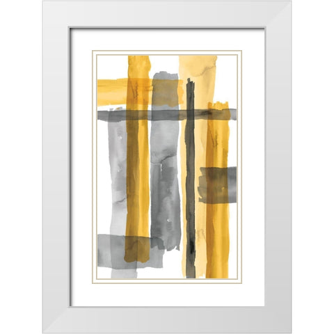 Golden Criss Cross White Modern Wood Framed Art Print with Double Matting by Wattes, Eva