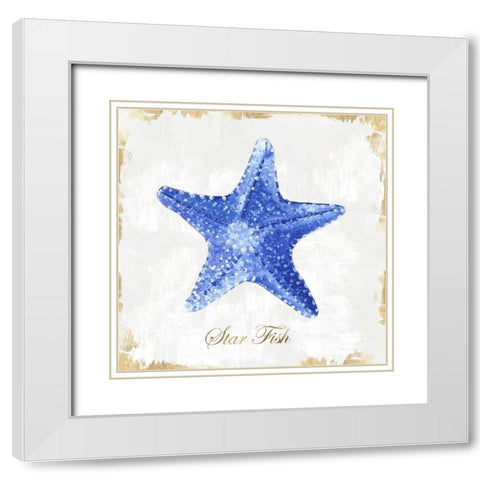 Blue Starfish  White Modern Wood Framed Art Print with Double Matting by Watts, Eva