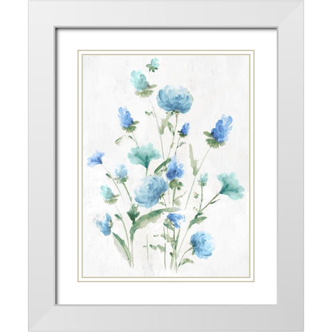 Tinted Blue Petals I White Modern Wood Framed Art Print with Double Matting by Watts, Eva