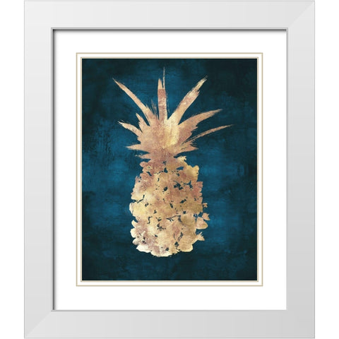 Golden Night Pineapple White Modern Wood Framed Art Print with Double Matting by Watts, Eva