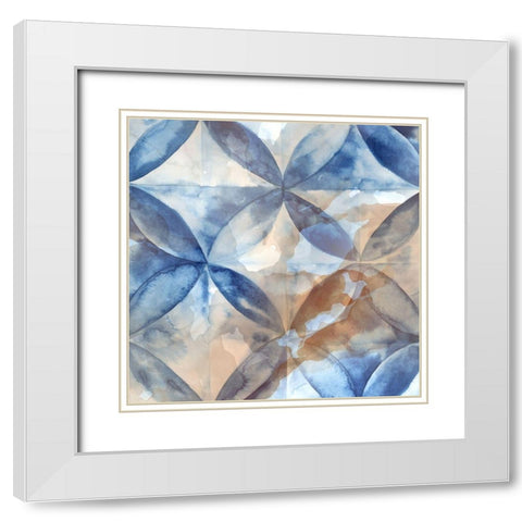 Indigo Rustic Tiles II White Modern Wood Framed Art Print with Double Matting by Watts, Eva