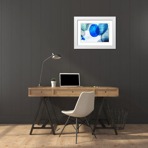 Blue Bubbles  White Modern Wood Framed Art Print with Double Matting by Watts, Eva