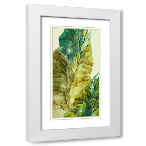 Tropical Green Leaves II White Modern Wood Framed Art Print with Double Matting by Watts, Eva