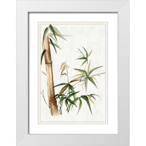 Green Bamboo I White Modern Wood Framed Art Print with Double Matting by Watts, Eva