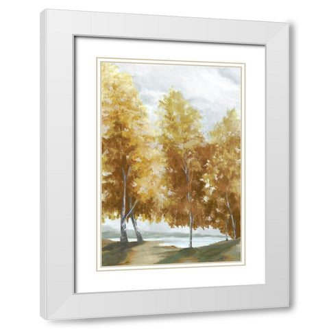 Fall Coloured Trees  White Modern Wood Framed Art Print with Double Matting by Watts, Eva