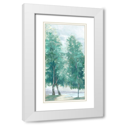 Fall Coloured Trees Blue Version White Modern Wood Framed Art Print with Double Matting by Watts, Eva