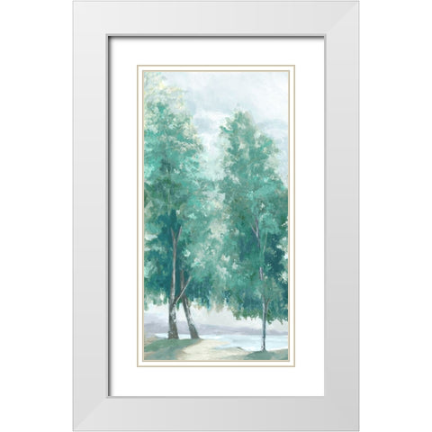 Fall Coloured Trees Blue Version White Modern Wood Framed Art Print with Double Matting by Watts, Eva