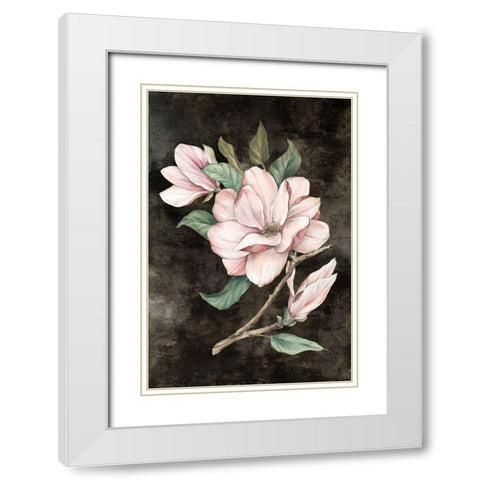 Pink Magnolia I White Modern Wood Framed Art Print with Double Matting by Watts, Eva