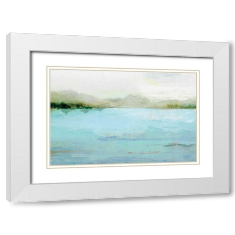 Blue Lake White Modern Wood Framed Art Print with Double Matting by Isabelle Z