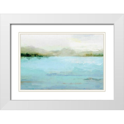 Blue Lake White Modern Wood Framed Art Print with Double Matting by Isabelle Z