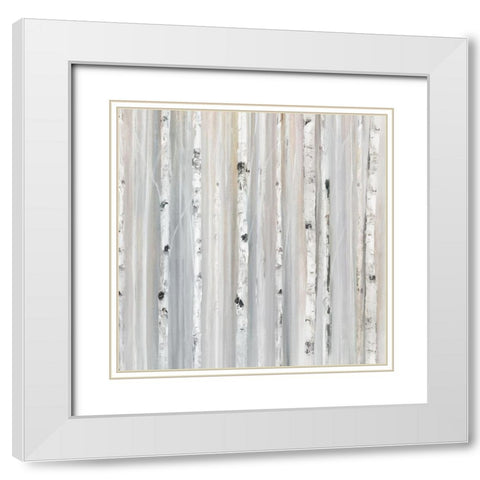 Soft Blue Birches II White Modern Wood Framed Art Print with Double Matting by Isabelle Z