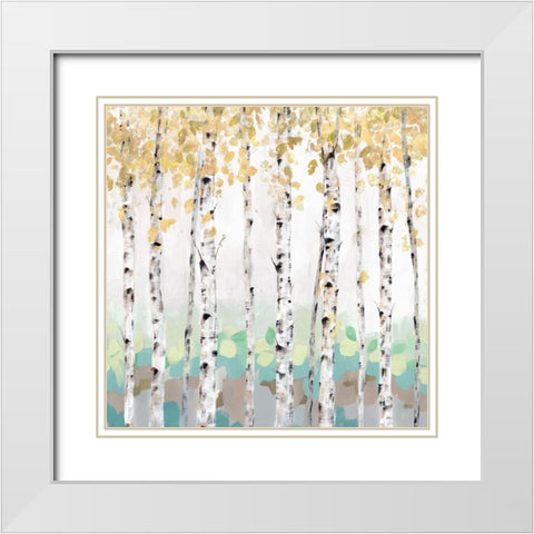 Golden Treescape White Modern Wood Framed Art Print with Double Matting by Isabelle Z