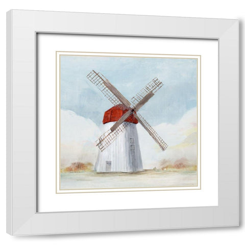 Red Windmill I  White Modern Wood Framed Art Print with Double Matting by Isabelle Z