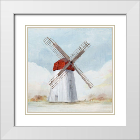 Red Windmill I  White Modern Wood Framed Art Print with Double Matting by Isabelle Z