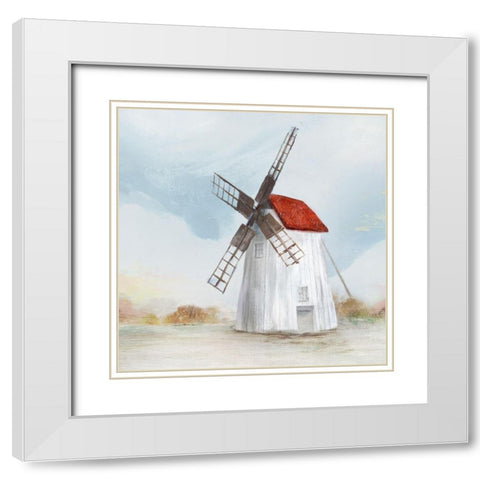 Red Windmill II  White Modern Wood Framed Art Print with Double Matting by Isabelle Z