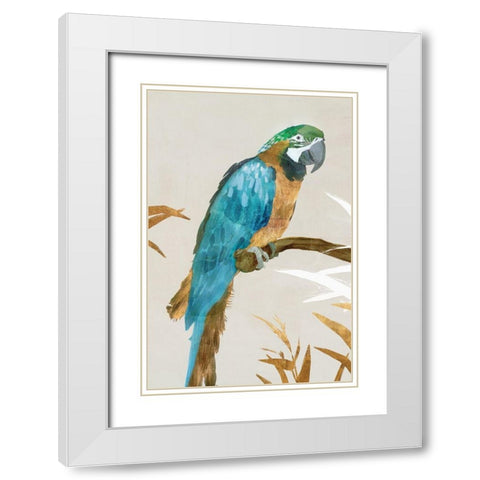 Blue Parrot I White Modern Wood Framed Art Print with Double Matting by Isabelle Z