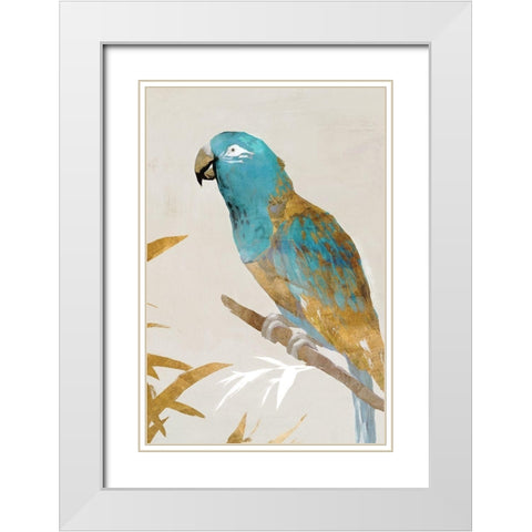 Blue Parrot II White Modern Wood Framed Art Print with Double Matting by Isabelle Z