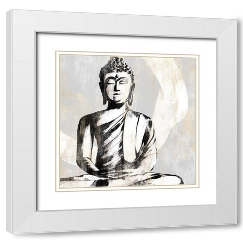 Buddha I White Modern Wood Framed Art Print with Double Matting by Isabelle Z