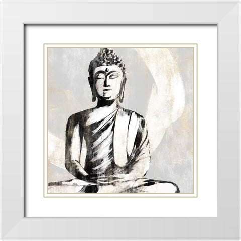 Buddha I White Modern Wood Framed Art Print with Double Matting by Isabelle Z