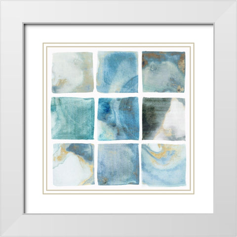Indigo Squares II White Modern Wood Framed Art Print with Double Matting by Isabelle Z