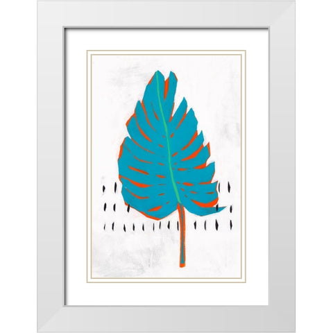 Blue Tropical Leaf I  White Modern Wood Framed Art Print with Double Matting by Isabelle Z
