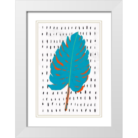 Blue Tropical Leaf II  White Modern Wood Framed Art Print with Double Matting by Isabelle Z