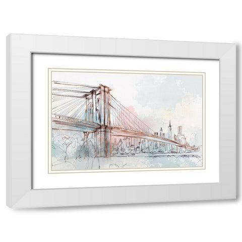 Blushing Brooklyn Bridge White Modern Wood Framed Art Print with Double Matting by Isabelle Z