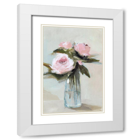 Peonies in a Vase I  White Modern Wood Framed Art Print with Double Matting by Isabelle Z