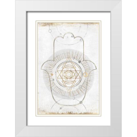 Gold Hamsa I  White Modern Wood Framed Art Print with Double Matting by Isabelle Z