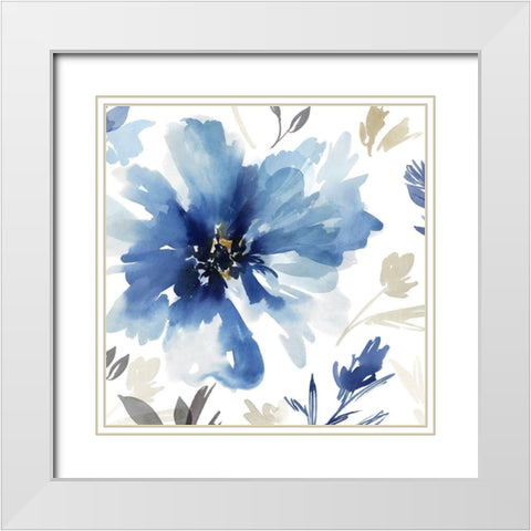 Finesse I Indigo Version  White Modern Wood Framed Art Print with Double Matting by Isabelle Z