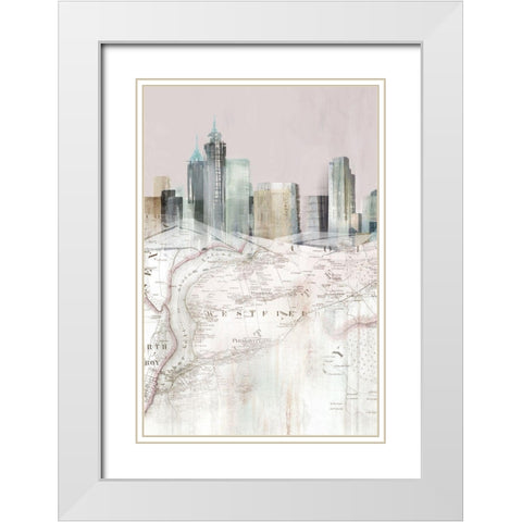 Blushing Manhattan Map I  White Modern Wood Framed Art Print with Double Matting by Isabelle Z