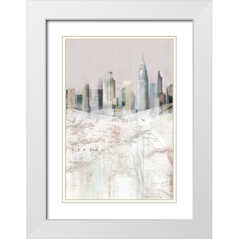 Blushing Manhattan Map II  White Modern Wood Framed Art Print with Double Matting by Isabelle Z