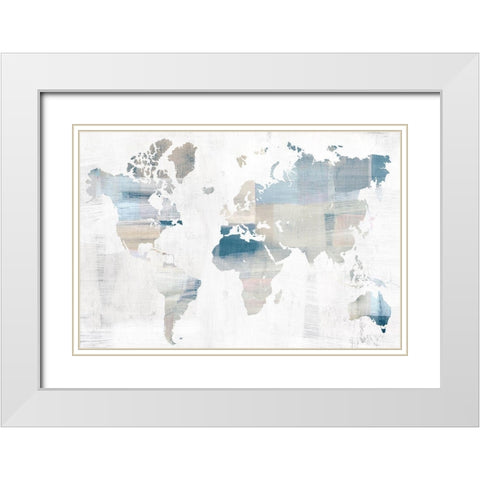 World Travelers Map Blue VersionÂ  White Modern Wood Framed Art Print with Double Matting by Isabelle Z