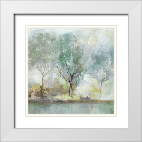 Teal Landscape  White Modern Wood Framed Art Print with Double Matting by Isabelle Z