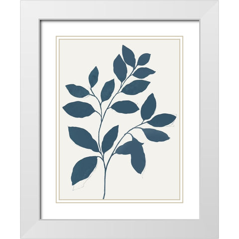 Blue Twig I White Modern Wood Framed Art Print with Double Matting by Isabelle Z