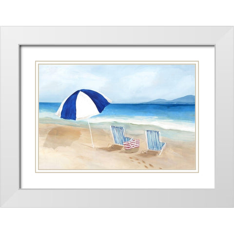Blue Parasol White Modern Wood Framed Art Print with Double Matting by Isabelle Z