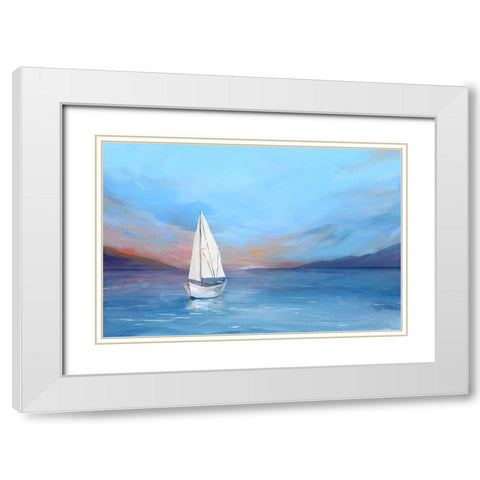 Sunset Sailboat  White Modern Wood Framed Art Print with Double Matting by Isabelle Z