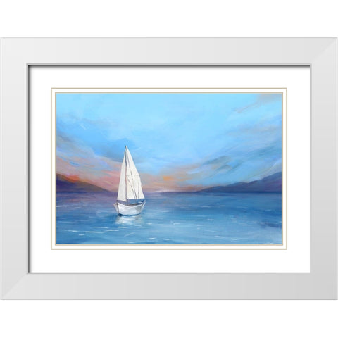 Sunset Sailboat  White Modern Wood Framed Art Print with Double Matting by Isabelle Z