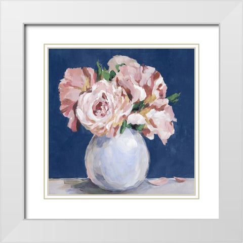 Sweet Peonies  in Vase White Modern Wood Framed Art Print with Double Matting by Isabelle Z