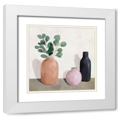 Three Vases  White Modern Wood Framed Art Print with Double Matting by Isabelle Z