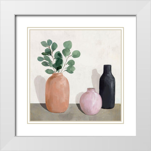 Three Vases  White Modern Wood Framed Art Print with Double Matting by Isabelle Z
