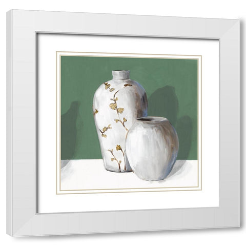 White Vases  White Modern Wood Framed Art Print with Double Matting by Isabelle Z