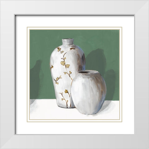 White Vases  White Modern Wood Framed Art Print with Double Matting by Isabelle Z