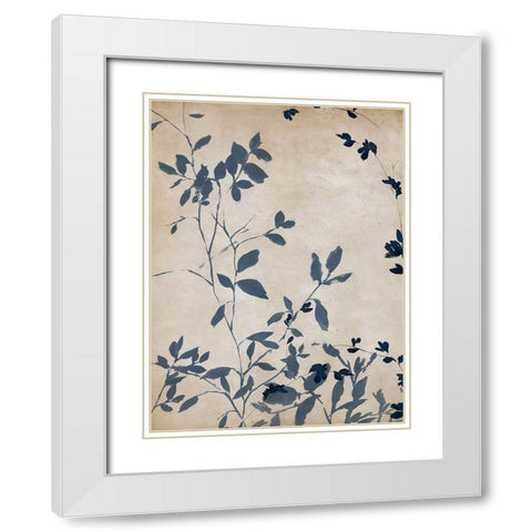 Indigo leaves Touch I White Modern Wood Framed Art Print with Double Matting by Isabelle Z