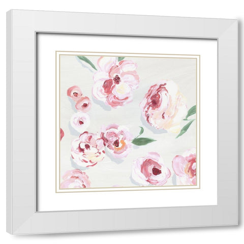 Pink Rose Garden I White Modern Wood Framed Art Print with Double Matting by Isabelle Z