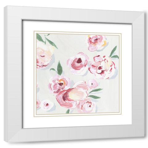 Pink Rose Garden II White Modern Wood Framed Art Print with Double Matting by Isabelle Z