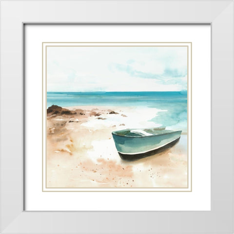 Little boat on the Shore I White Modern Wood Framed Art Print with Double Matting by Isabelle Z