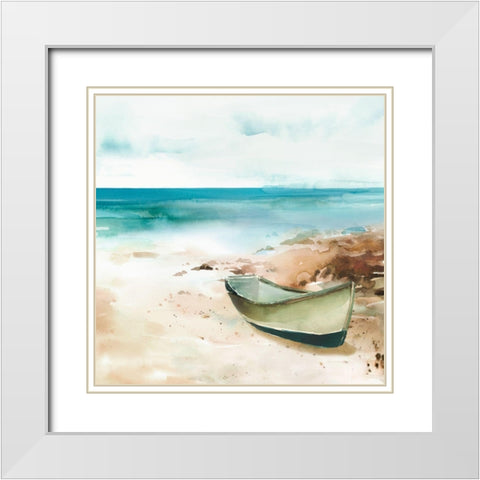 Little boat on the Shore II White Modern Wood Framed Art Print with Double Matting by Isabelle Z