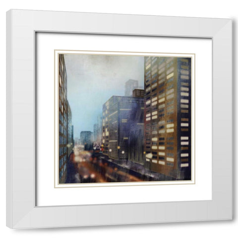 Twilight City White Modern Wood Framed Art Print with Double Matting by Fischer, David